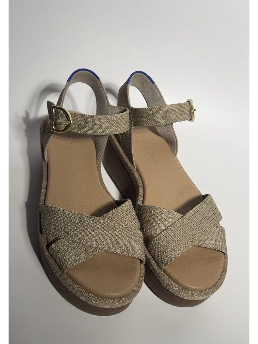 Rothy’s Women’s Gold Knit Crisscross Wedge Sandals Size 6.5 M
